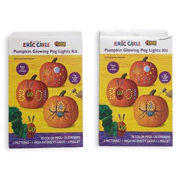 2 Pumpkin Masters Kit Hungry Caterpillar Glowing Peg Lights Halloween Eric Carle - Picture 1 of 9
